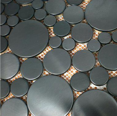 discount mosaic tiles brushed black metal mosaic penny round stainless steel wall tile bubble mosaic tiles metallic cheap mosaic tile sheets