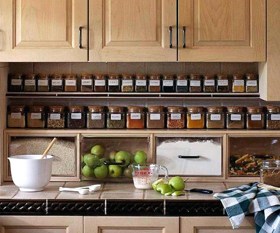 shelves under kitchen cabinets add shelves below the practical and love the flour sugar bins i especially love the spice organization easy to read shelves above kitchen cabinets