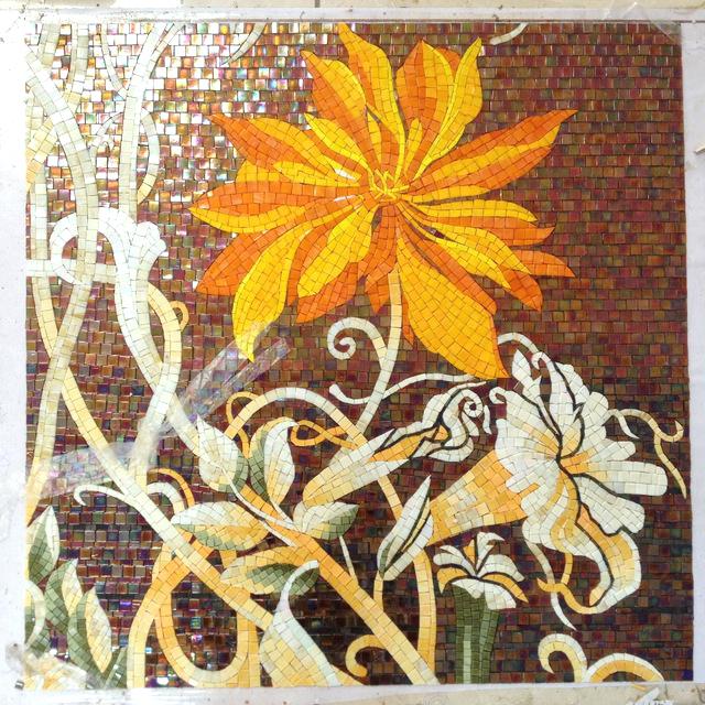 mosaic tile murals for sale factory sale flowers glass mosaic cutting mosaic tile wall mural orange color sunflower mural mosaic tile murals for sale